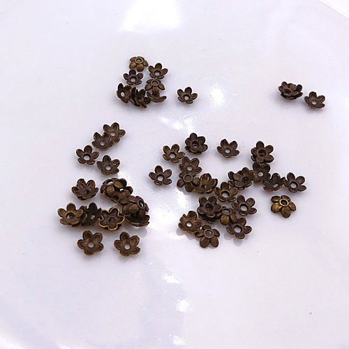 Apprêts, calottes fleur, métal bronze, diamètre 6 mm, lots de 20, création bijoux