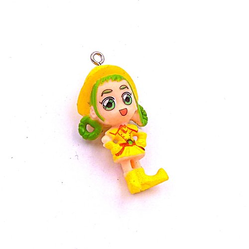 Pendentif petit gnome, vert et jaune, synthétique peint, pièce unique