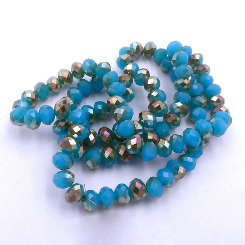 Perles en verre à facettes, lot de 10,  irisées bicolore, bleu et noir, diamètre 8 mm