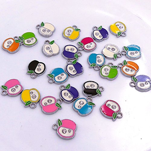 Pendentif pomme, lot de 5, métal émaillé avec strass, création bijoux