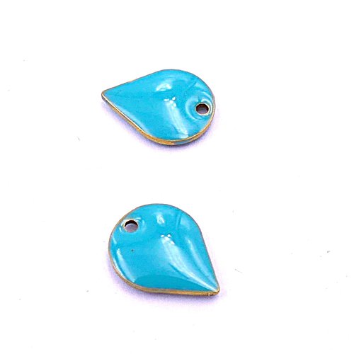 Pendentif émaillé goutte, émaillage sur les deux faces, couleur turquoise, à l'unité