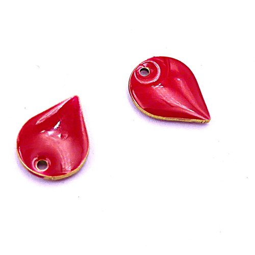 Pendentif émaillé goutte rouge, émaillage sur les deux faces, à l'unité