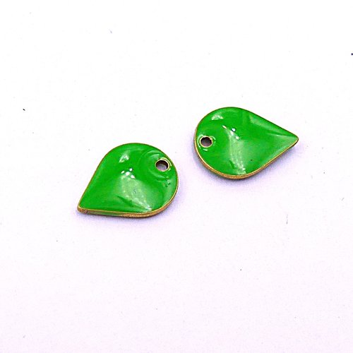 Pendentif émaillé goutte vert, émaillage sur les deux faces, à l'unité