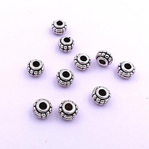 10 perles intercalaires, métal argenté, diamètre 8 mm