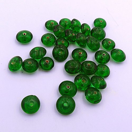 10 perles verre, rondelles vert émeraude, diamètre 8 mm