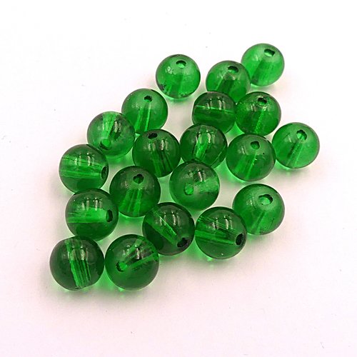 15 perles verre, rondes, vert émeraude, 10 mm