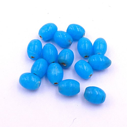 15 perles en verre bleu, ovales, 8x6 mm