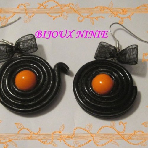 Boucles d'oreilles bonbon réglisse orange en fimo