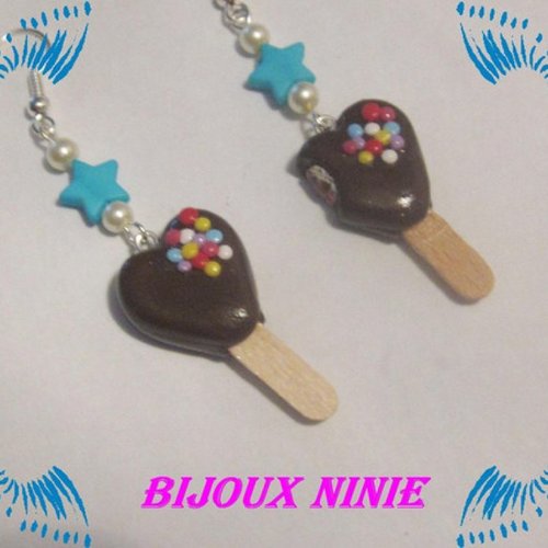 Boucles d'oreilles glace coeur chocolat bonbon en fimo