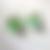 Boucles d'oreilles créoles en acier inoxydable avec pampilles (fleurs) vert en fimo – faites main & interchangeables