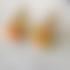 Boucles d'oreilles créoles en acier inoxydable avec pampilles (fleurs) jaune et orange en fimo – faites main & interchangeables
