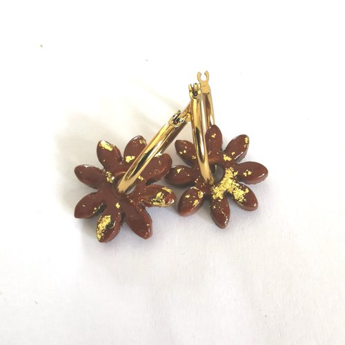 Petite ampilles chocolat et or en fimo faites main – uniques & interchangeables pour boucles d'oreilles créoles