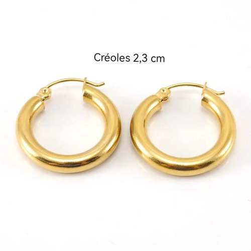 Créoles dorées 2,3 cm acier inoxydable | boucles d’oreilles femme hypoallergéniques résistantes à l’eau