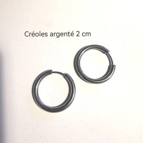Créoles argentées 2 cm acier inoxydable | boucles d’oreilles femme hypoallergéniques résistantes à l’eau |