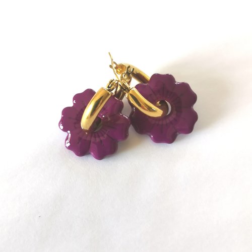 Pampilles violette en fimo faites main – uniques & interchangeables pour créoles