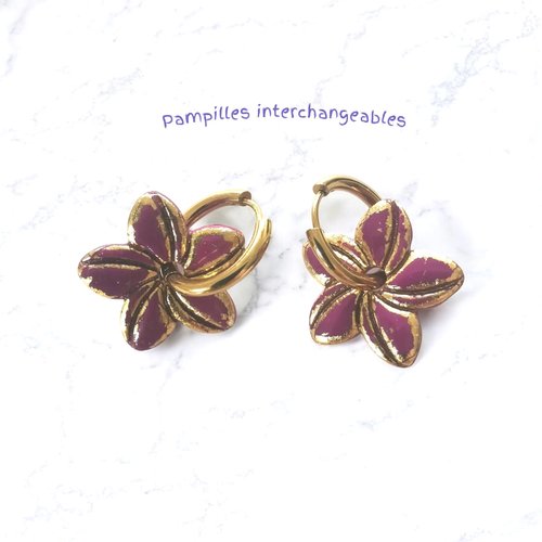 Pampilles violette avec légers reflets dorés – fimo artisanale pour créoles | interchangeables