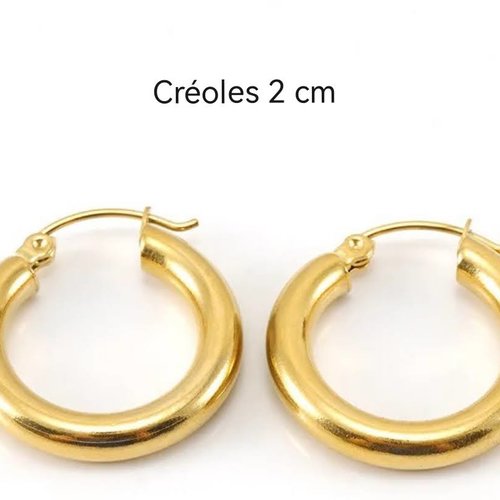 Créoles dorées 2 cm acier inoxydable | boucles d’oreilles femme hypoallergéniques résistantes à l’eau | pampilles interchangeables