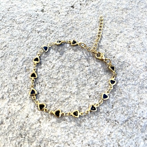 Bracelet coeur noir acier inoxydable doré a l’or fin 18carat