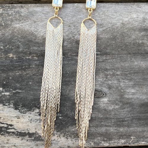 Boucles d’oreilles pendantes à strass doré à l’or fin
