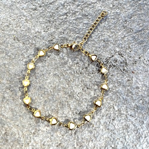 Bracelet cœur blanc émaillé, chaîne doré à l’or fin