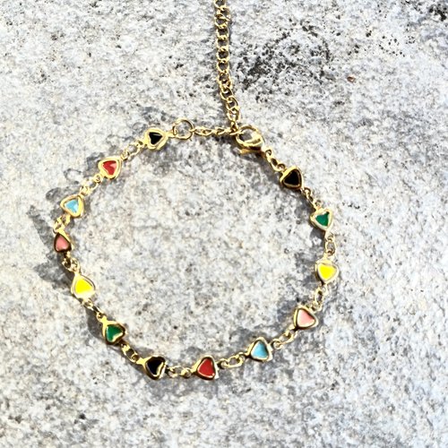 Bracelet doré à l’or fin cœur émaillé multicolore