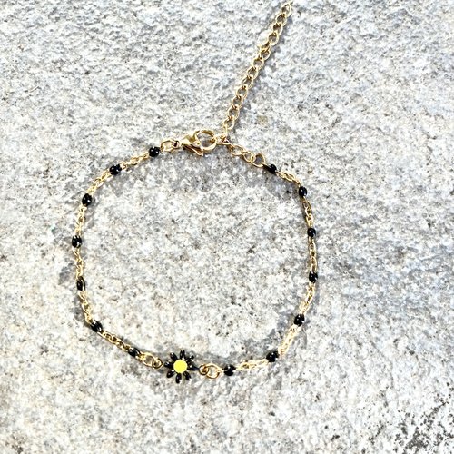 Bracelet doré acier inoxydable fleur noire