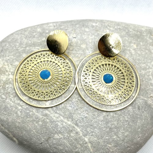 Boucles d’oreilles créoles doré turquoise