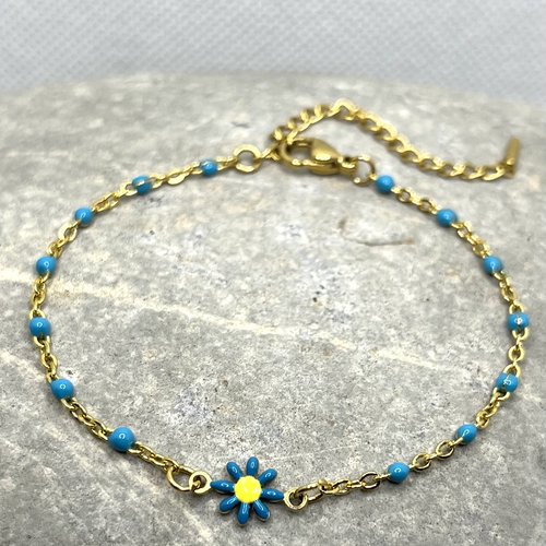 Bracelet fleur bleue en acier inoxydable