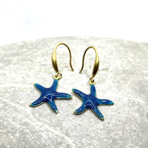Boucles d’oreilles étoiles des mers bleu