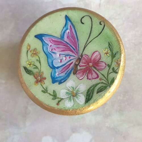 Petite boîte ronde peinte à la main- motif papillon