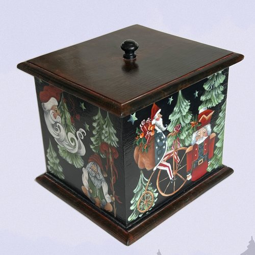 Boîte de noël en bois peinte à la main