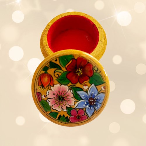 Petite boîte ronde peinte à la main- motif floral