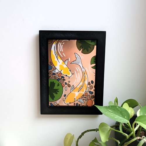 Cadre glass painting. poisson koï.