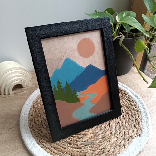 Cadre glass painting. paysage.