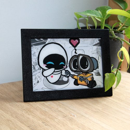 Cadre glass painting. robot couple.