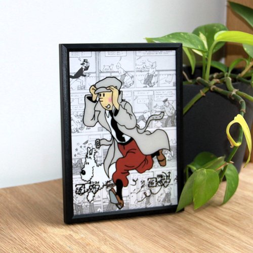 Cadre glass painting, personnage tintin.