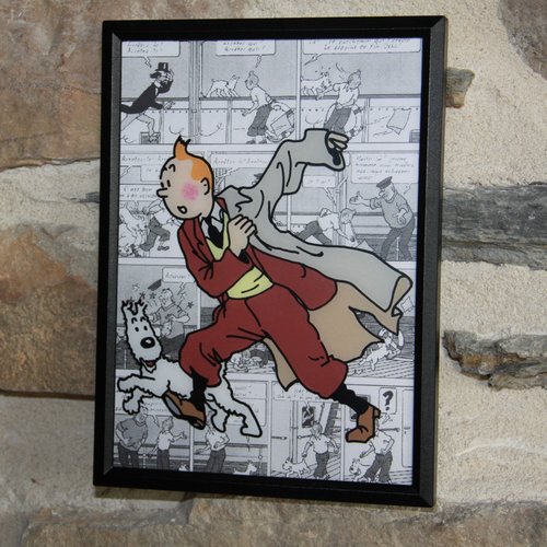 Cadre glass painting, personnage tintin.