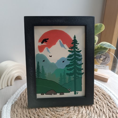 Cadre glass painting, paysage nature