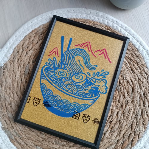 Cadre glass painting, bol de nouille.