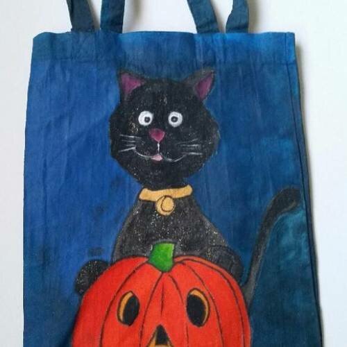 Sac à bonbons halloween chat noir citrouille fantôme et sorcière lot de 4