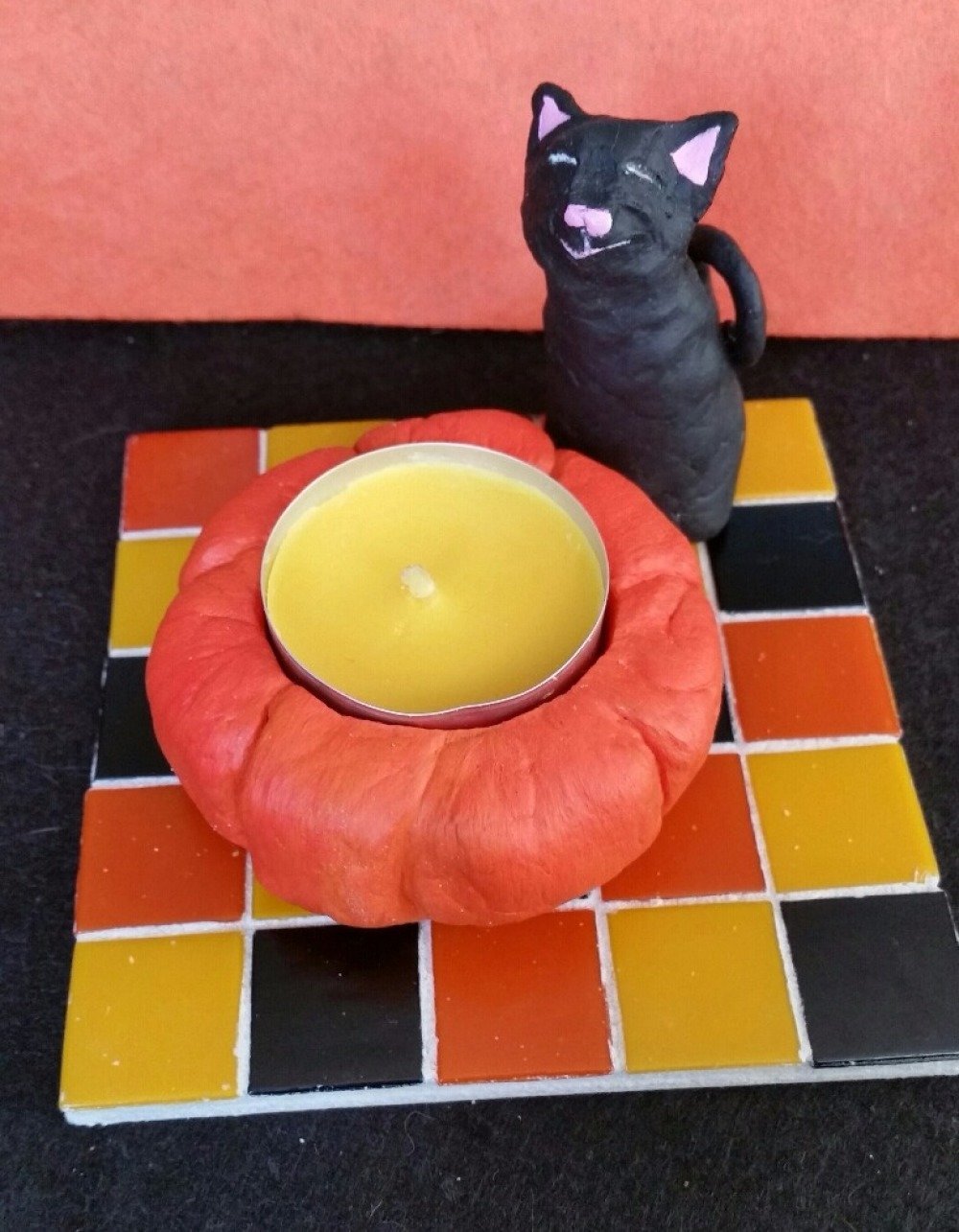 Photophore chat noir citrouille décoration halloween - Un grand marché