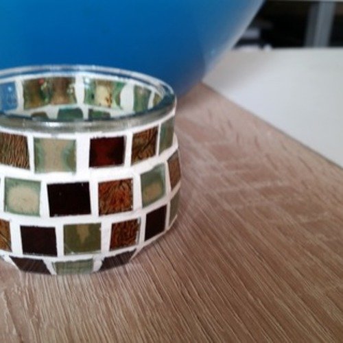 Photophore mosaïque tons marron marbré et champagne 