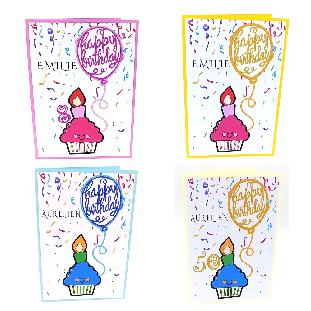 Carte De Vœux Anniversaire Confettis Cupcake Homme Femme Fille Ou Garcon A Personnaliser Prenom Et Ou Age Un Grand Marche