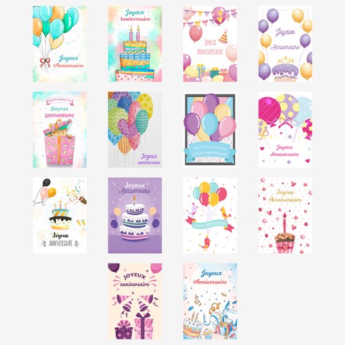 Lot de cartes anniversaire, carte de voeux anniversaire