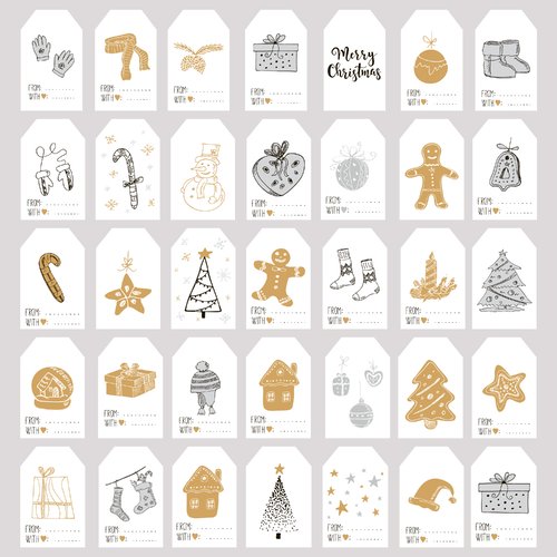 Etiquettes cadeaux de noël avec trou papier brillant tag lot de 35 étiquettes