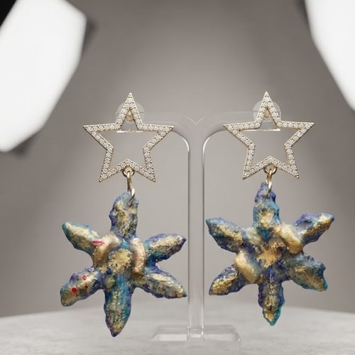 Boucles d'oreilles "étoile polaire" – étoiles scintillantes et flocons bleus artisanaux