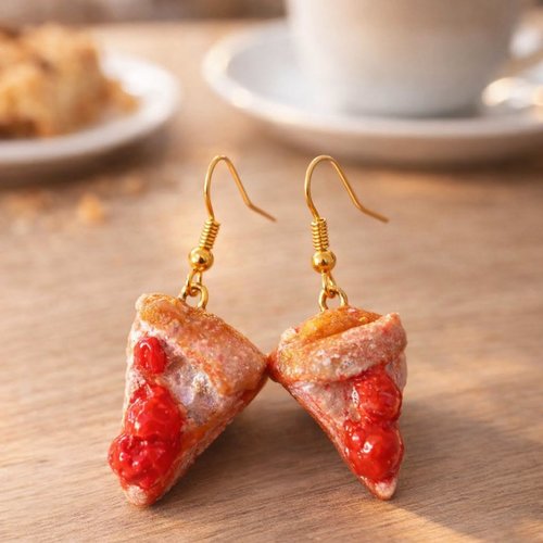 Boucles d'oreilles gourmandes tarte aux fraises en pâte polymère