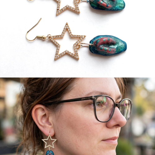 Porte-clé tête de cheval artisanal – bleu irisé et turquoise