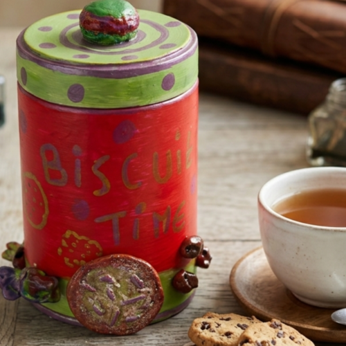 Boîte à biscuits artisanale "biscuit time" – pièce unique peinte à la main