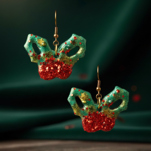 Boucles d'oreilles houx pailleté "esprit de noël"